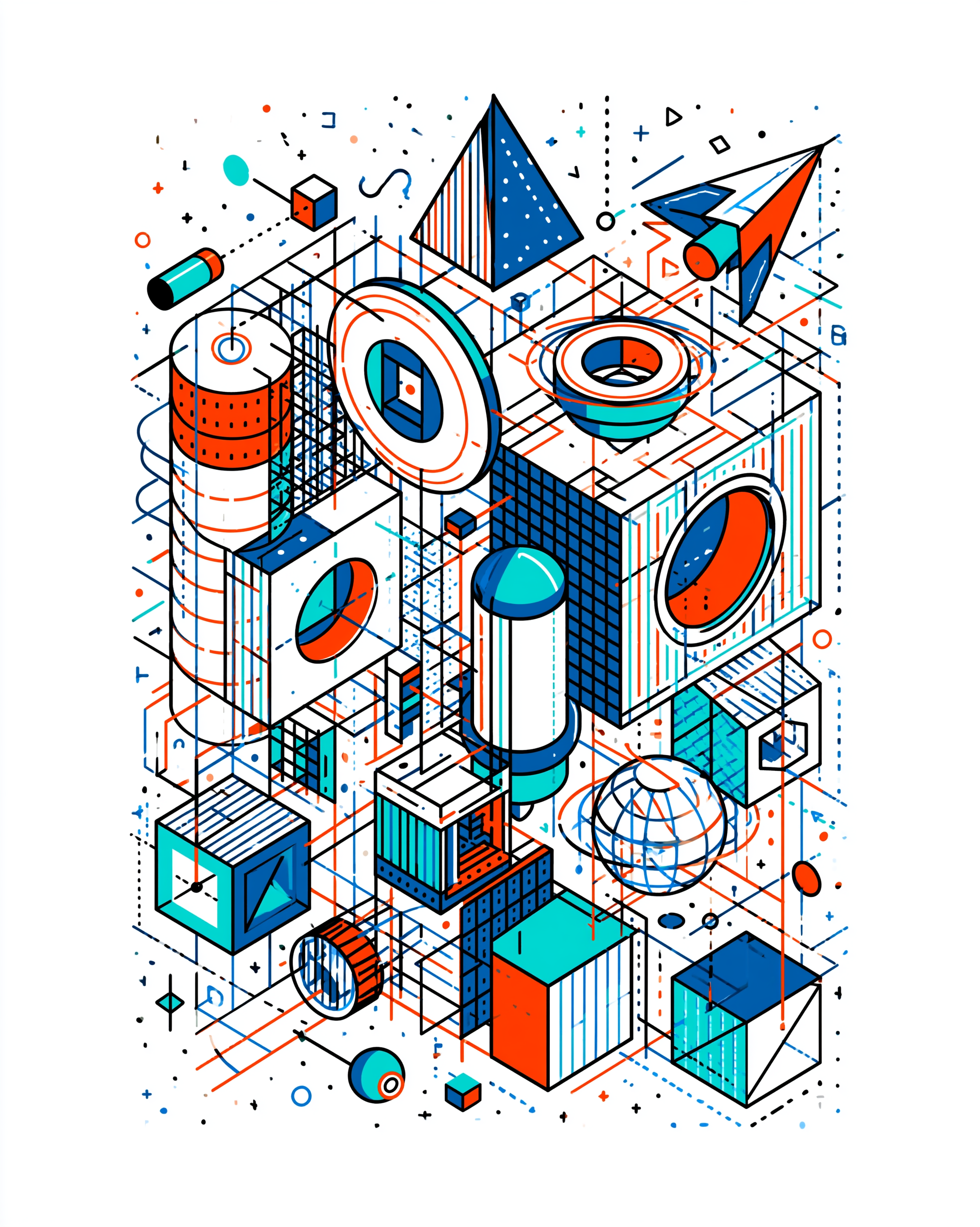 isometric graphic of an AI world